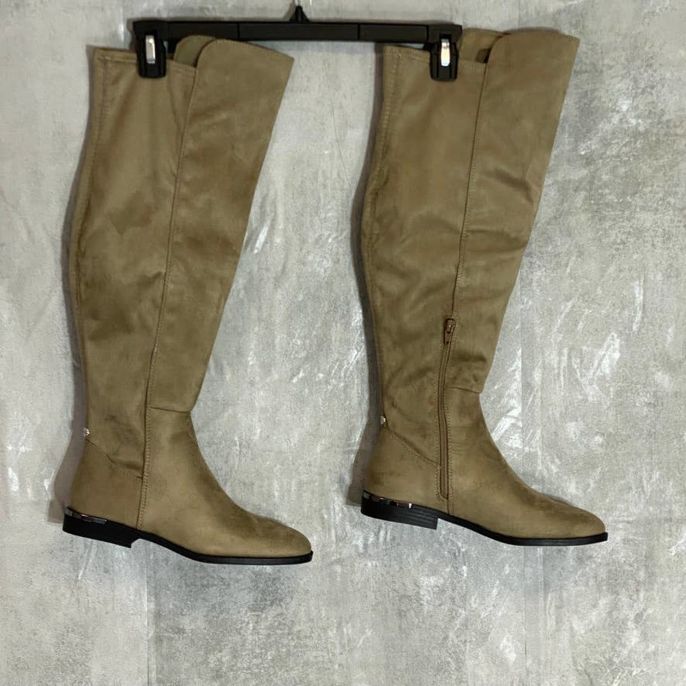 NINE WEST Taupe Faux Suede Allair Round-Toe Over The Knee Slip-On Boots SZ 8